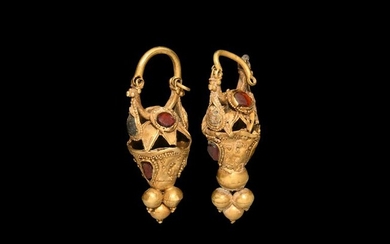 Parthian Gold and Gemstone Earring Pair