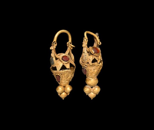 Parthian Gold and Gemstone Earring Pair