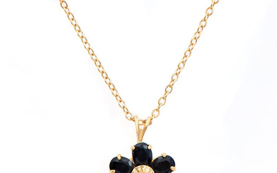Plated 18KT Yellow Gold 2.52ctw Black Sapphire and Diamond Pendant...