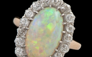 Platinum and Gold Opal and Diamond Ring
