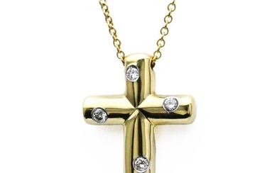Polished TIFFANY Dots Cross Diamond 18K Gold Ladies Pendant Necklace BF561451