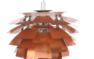 Poul Henningsen: “Artichoke”. Pendant with copper lamellas. Manufactured by Louis Poulsen. H. 60. Diam. 72 cm.