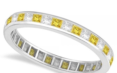 Princess-Cut Yellow and White Diamond Eternity Ring 14k White Gold 1.26ctw