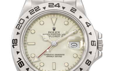 ROLEX. A RARE AND CHARMING STAINLESS STEEL AUTOMATIC DUAL TIME...