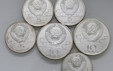 RUSSIA Lotto di sei monete d'argento: due monete dal 10...
