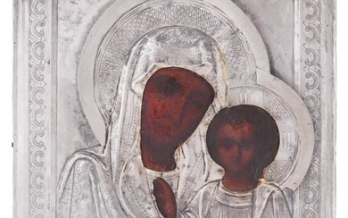 RUSSIAN ICON KAZAN MOTHER OF GOD IN 84 SILVER OKLAD