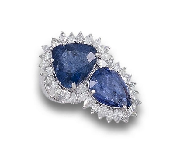 Ring RING OF NATURAL SAPPHIRES AND DIAMONDS, IN WHITE GOLD