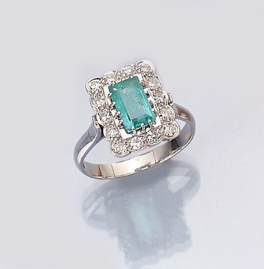 Ring with emerald and diamonds , palladium, emerald...