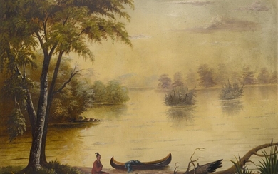 Riverscape with Seminole Native and Canoe, American School, 19th Century