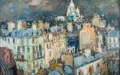 Roger BERTIN (1915-2003), Montmartre la nuit, huile sur toile signée en bas à droite, 65,5x100cm...