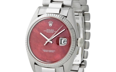 Rolex. Exceptional and Special Datejust Automatic Wristwatch in White Gold, Reference 1601, With Possibly Unique Red-Jasper Dial, Original Box, Tag, and Rolex Venezuela Certificate of Valuation.