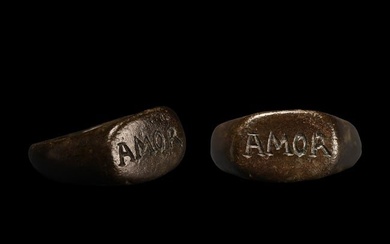 Roman Bronze Signet Ring with AMOR