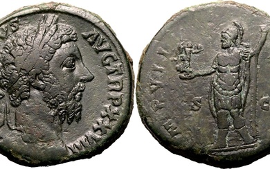 Roman Empire Marcus Aurelius AD 174 Æ Sestertius Good Very Fine; wonderful dark green patina