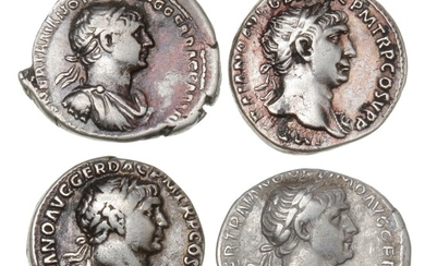 Roman Empire, Trajan, 98–117 AD, Denarius, 4 pcs. different, Rome c. 105–116 AD, RIC 190a, 188, 347, 355, Sear 3148, 3149, 3161, 3162.