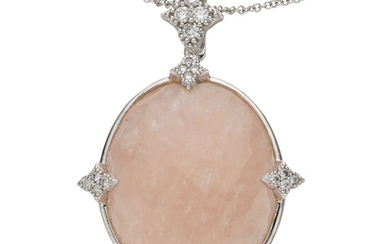 Rose Quartz, Diamond, White Gold Enhancer-Pendant-Necklace The enhancer-pendant centers...