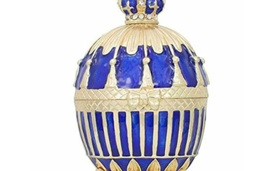 Royal Blue Russian Enamel Trinket Jewel Box Egg
