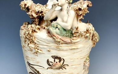 Royal Dux Bohemia Figural Mermaid Vase Signed