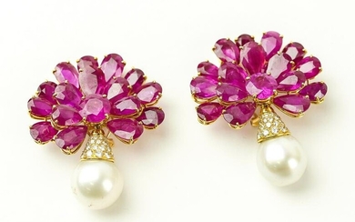 Ruby, Diamond, & Pearl Earrings