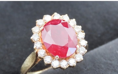 Ruby and Diamond Set Cluster Ring Mounted in 18 Carat Yellow...