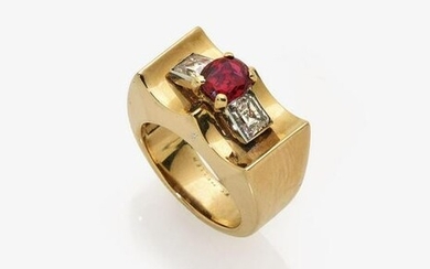 Ruby and diamond cocktail ring Paris, 1940s, signed