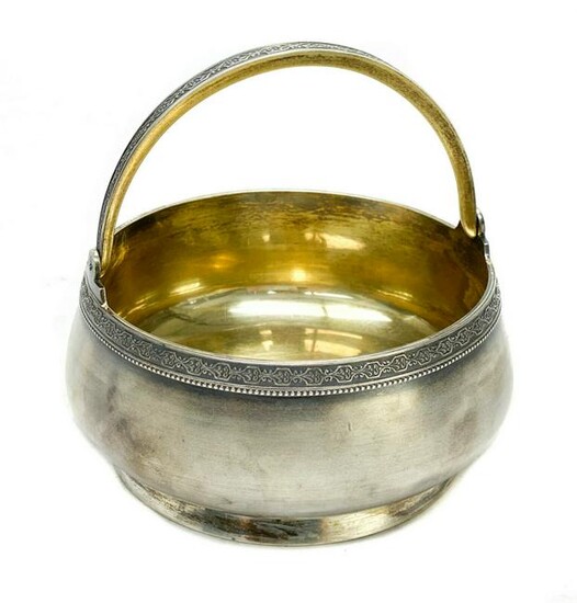 Russian 875 Gilt Silver Handled Sugar Bowl, circa 1950