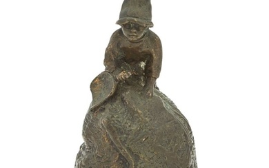 Russian Patinated Bronze Table Bell Entitled "Enfant sur Koulok" After the model by Evgeny Lanceray