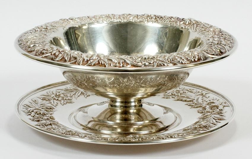 S. KIRK & SON STERLING SILVER COMPOTE & UNDERPLATE