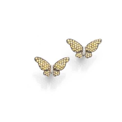 SAPPHIRE AND DIAMOND BUTTERFLY EARRINGS.