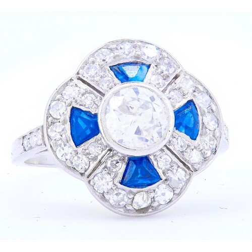 SAPPHIRE AND DIAMOND CLUSTER DRESS RING, set with a central ...