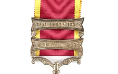 SECOND CHINA WAR MEDAL WITH TWO CLASPS unnamed, two...