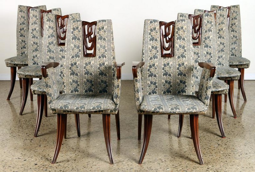 SET 8 MAHOGANY UPHOLSTERED DINING CHAIRS C.1960