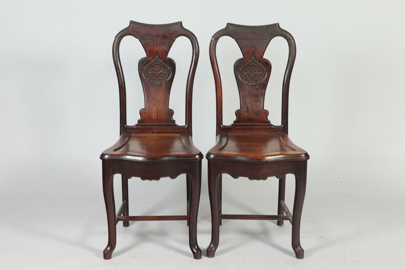 SET FOUR CHINESE CARVED TEAKWOOD DIMINUTIVE DINING CHAIRS OF QUEEN...