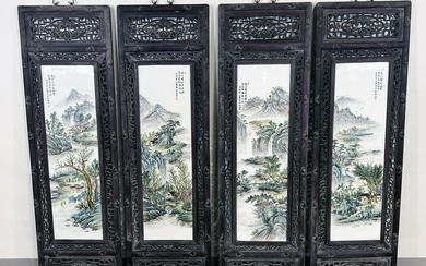 SET OF 4 CHINESE PAINTED PORCELAIN PANELS