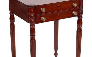 SHERATON TWO-DRAWER STAND New England, Early 19th Century Height 27.75". Width 19". Depth 16".