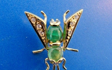 SMALL WORLD 14k Yellow Gold, Diamond & Emerald Bug Pin