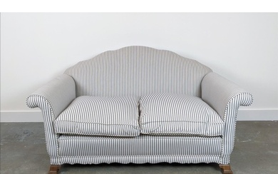 SOFA, early 20th century walnut in new ticking upholstery, 8...