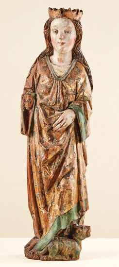 Sainte Femme couronnée (Marguerite?) en tilleul... - Lot 42 - Pierre Bergé & Associés