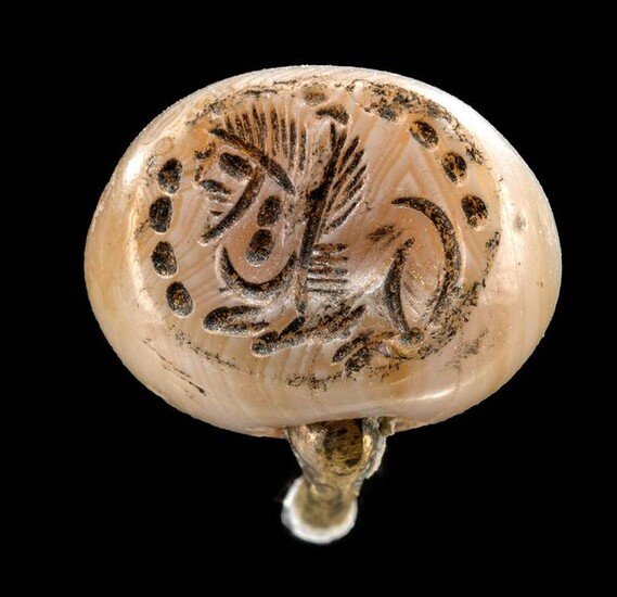 Sasanian Stone Seal Bead Winged Man Bull