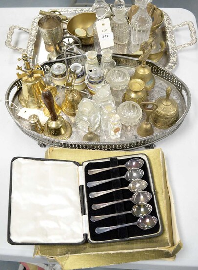 Selection of silver-plated, brass and glassware.