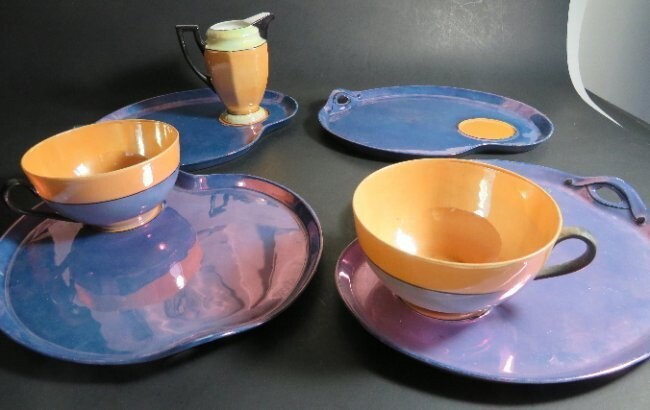 Set Bohemian porcelain Plates Cups Czechoslovakia 1920s