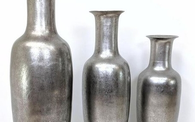 Set Decorative Large Metal Vases. 3 graduated vases wit