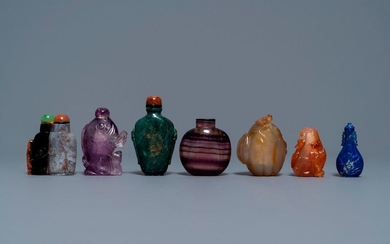 Seven Chinese hardstone, agate and quartz snuff bottles,...