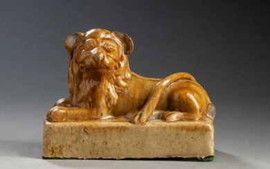 Sewer Tile Recumbent Lion Figurine, 19th C.