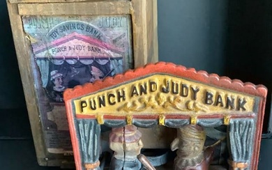Shepard Hardware 1884 Punch & Judy Mechanical Bank With ORIGINAL WOODEN Box