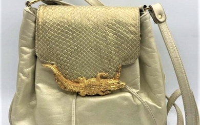Shoulder Bag by PINKY Leather w/ Gold Metal Alligator