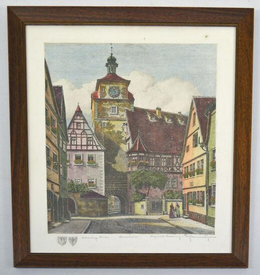 Signed Ernst Geissendoerfer Etching Of A Clock Tower