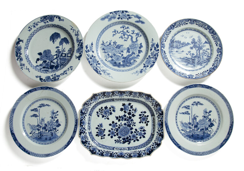 Six blue and white porcelain pieces