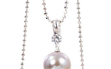 South Sea cultured grey pearl and diamond pendant necklace with three graduated Tahitian cultured grey pearls and three brilliant cut diamonds in 18ct white gold setting on 18ct white gold chain, e...