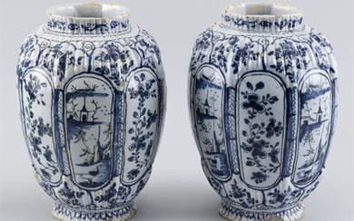 PAIR OF DELFT VASES 19th Century Octagonal, with...