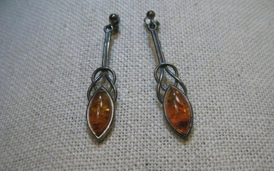 Sterling Amber Celtic Knot Earrings, Pierced Stud and